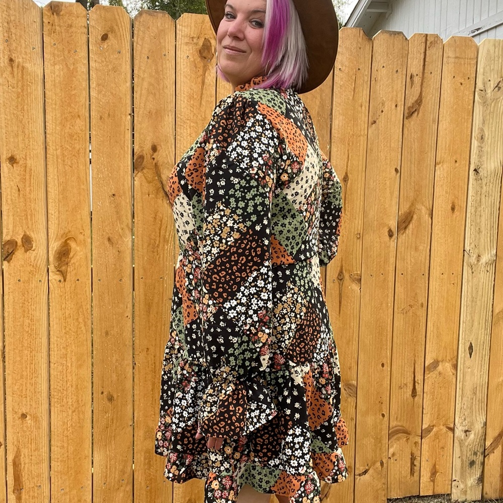 Haptics Black & Olive Patchwork Print Mock Neck D… - image 2